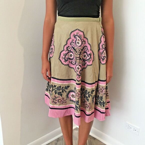 2 Hippie Skirts FUNKY PEOPLE Green Paisley M & INDIAN 2-way Orange Silk Wrap OS - Picture 4 of 14